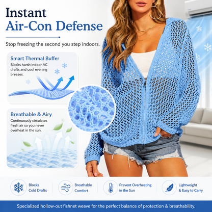 Lightweight Crochet Zip-Up Hooded Cardigan & Swim Cover-Up 🌊