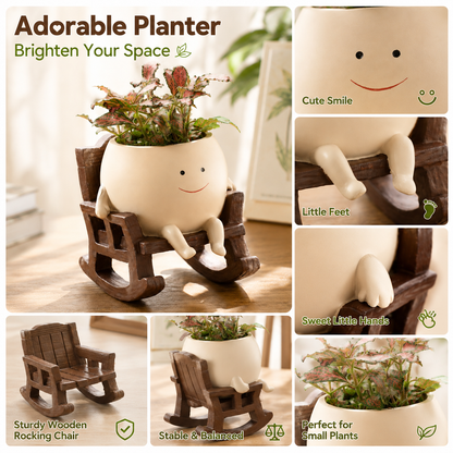 Handmade Smiling Face Swing Planter 🪵🌱