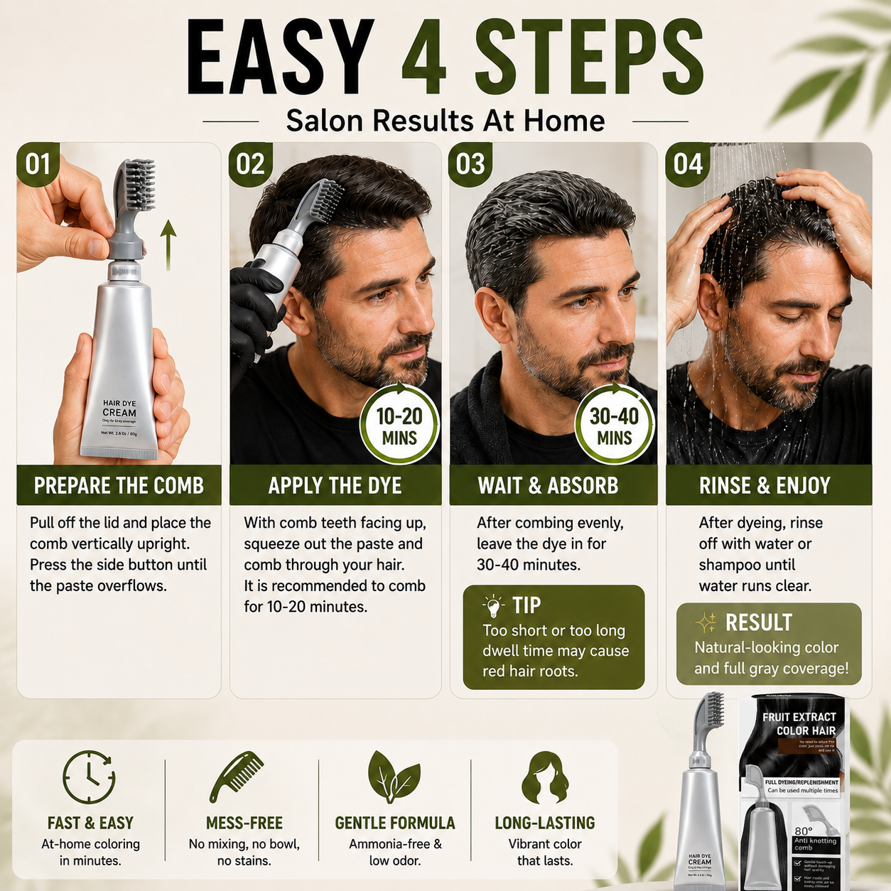 Instant Gray Coverage Hair Dye Comb