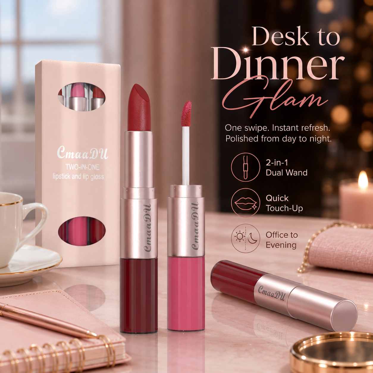 Dual-Ended Matte Lipstick and Lip Gloss