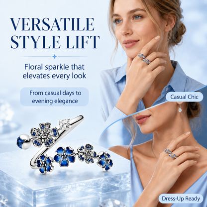 Cool-Toned Enamel Flower Adjustable Ring ❄️✨