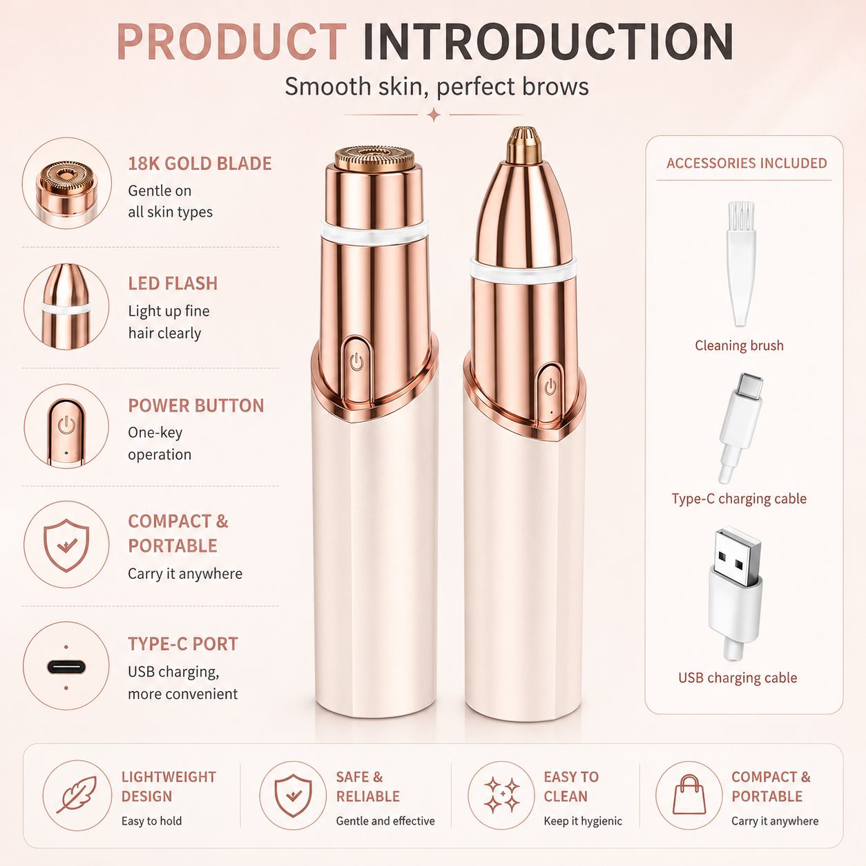 ✨ Smooth Skin in Seconds — 2 in 1 Facial & Eyebrow Hair Trimmer 💖