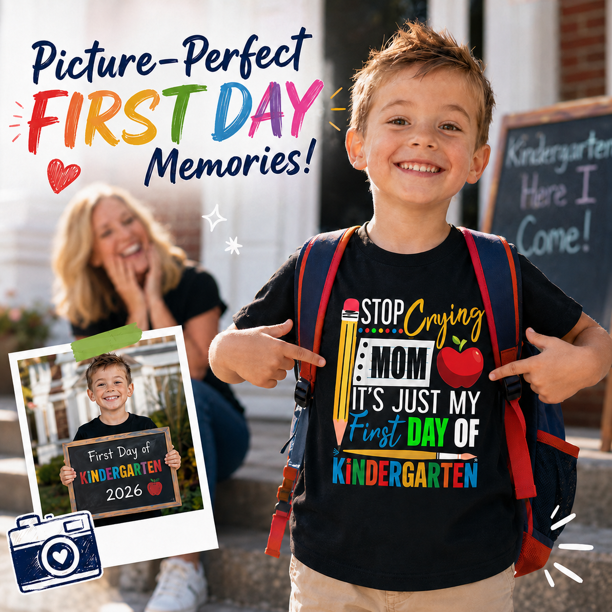 😭 "Stop Crying Mom!" First Day of Kindergarten Kids T-Shirt 🎒