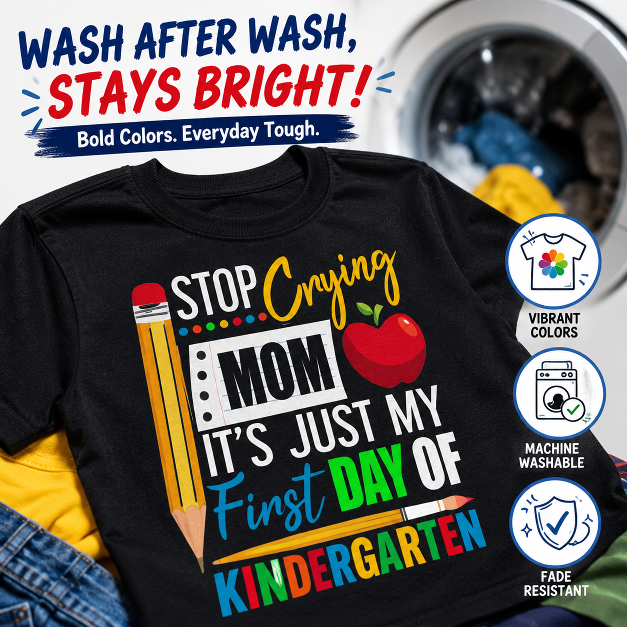 😭 "Stop Crying Mom!" First Day of Kindergarten Kids T-Shirt 🎒