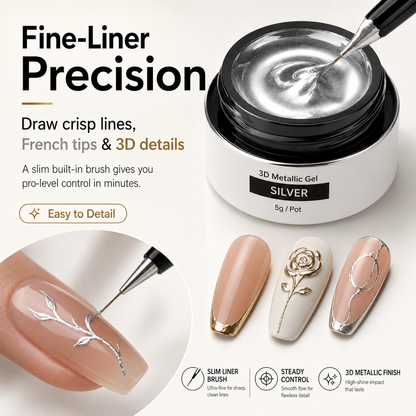 3D Metallic Mirror Chrome Gel Polish with Liner Brush