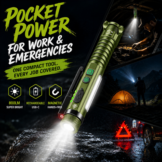🔦 Tactical 800LM Rechargeable EDC Flashlight Multi-Tool