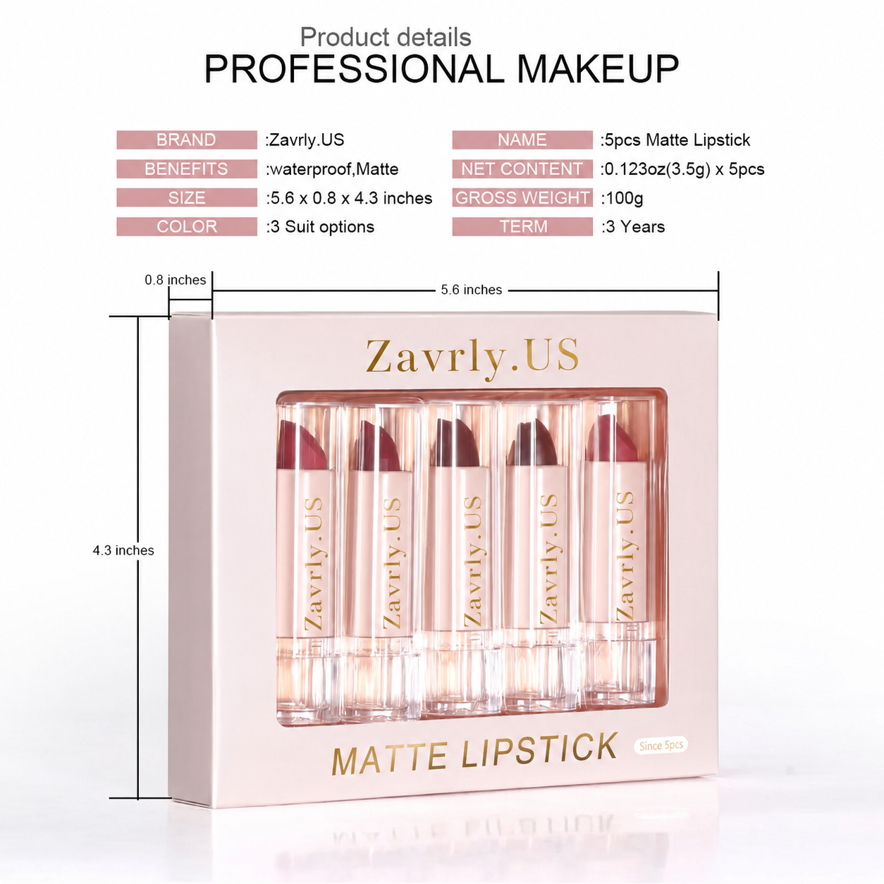 💄5-Piece Matte Lipstick Set – Waterproof & Long-Lasting
