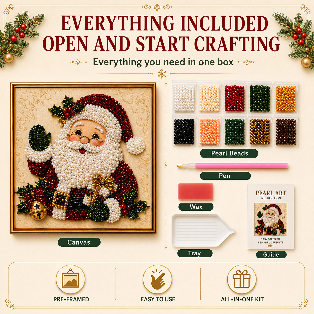 🧩3D Christmas Pearl Art Kit | Pre-Framed DIY Craft✨