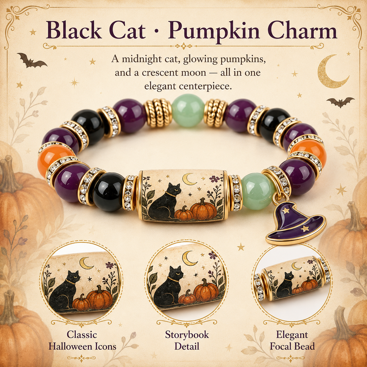 🎃Halloween Black Cat Charm Bracelet Gift Set | 5 Styles