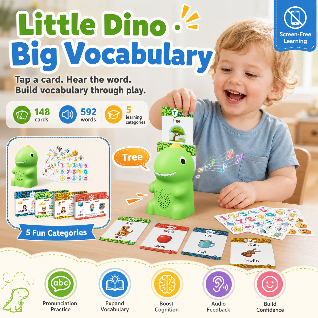 🦖 Dinosaur Talking Flash Cards for Toddlers – 592 Words