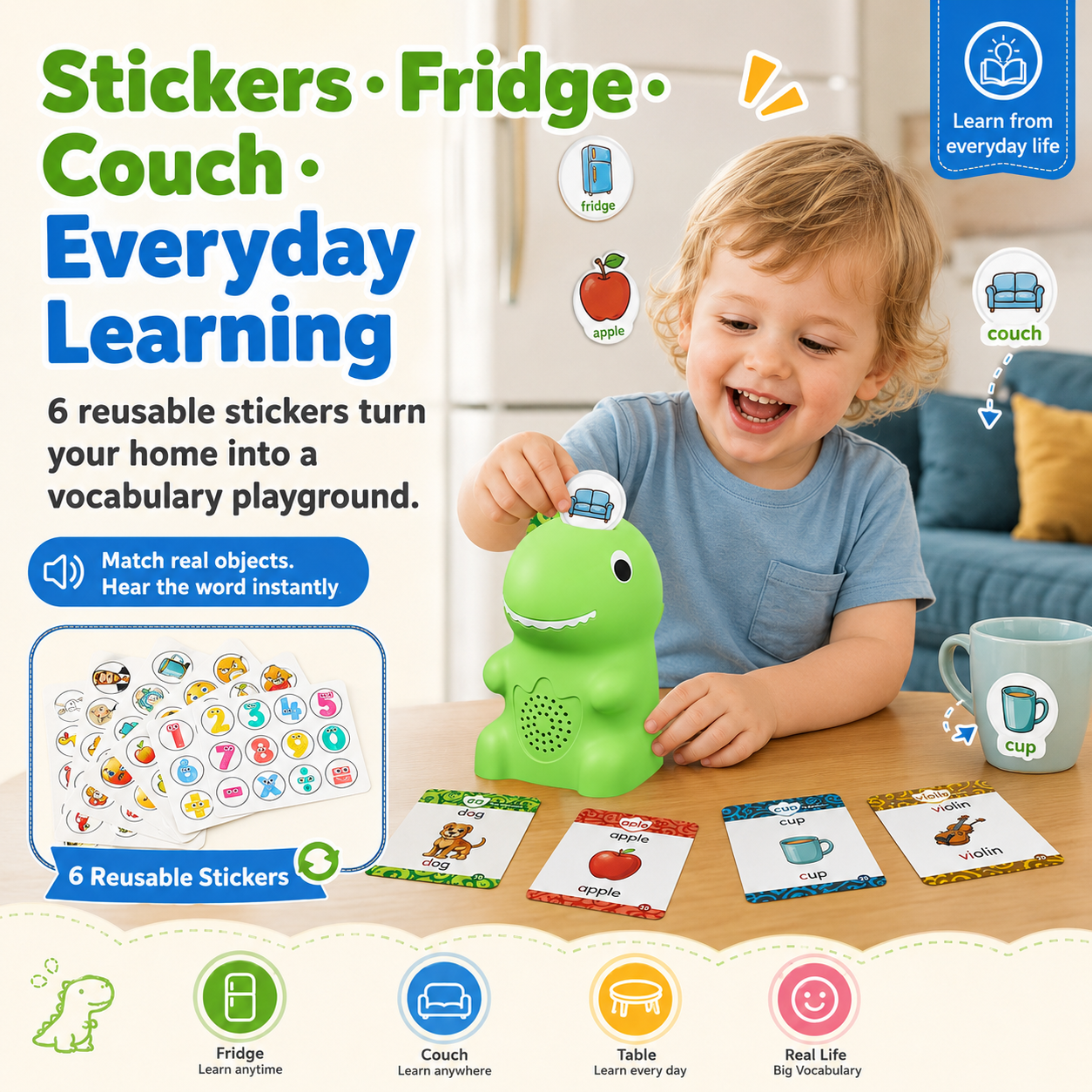 🦖 Dinosaur Talking Flash Cards for Toddlers – 592 Words