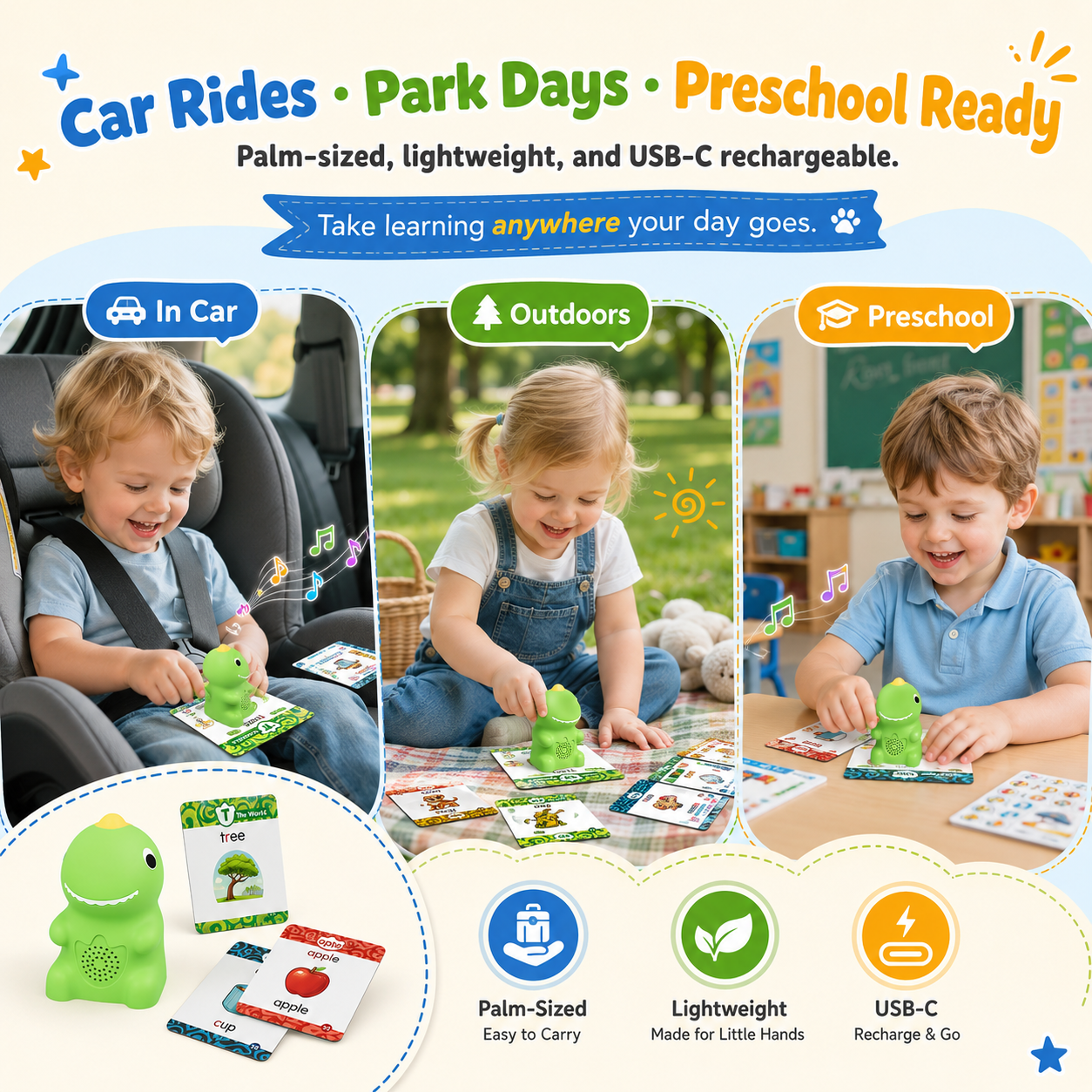 🦖 Dinosaur Talking Flash Cards for Toddlers – 592 Words
