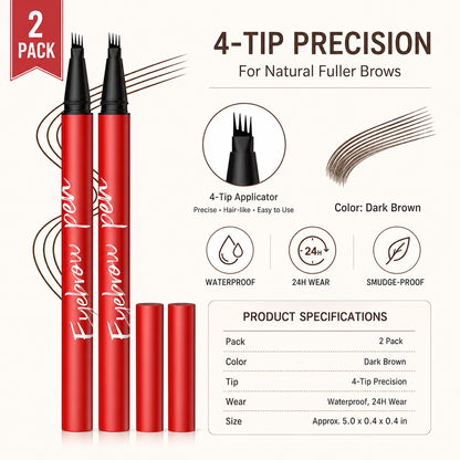 🔥2-Pack Eyebrow Pens – 4-Tip Natural Hair-Like Strokes, All-Day Wear