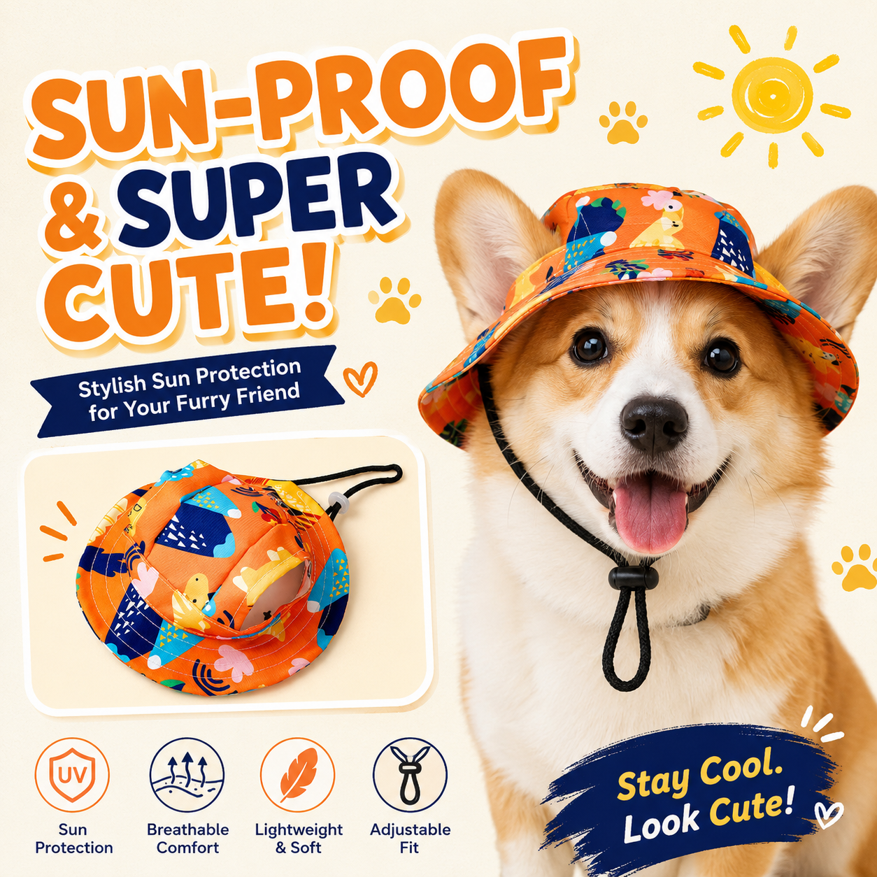 ☀️ Cute Pet Sun Hat with Ear Holes - Adjustable Cap for Dogs & Cats 🐾