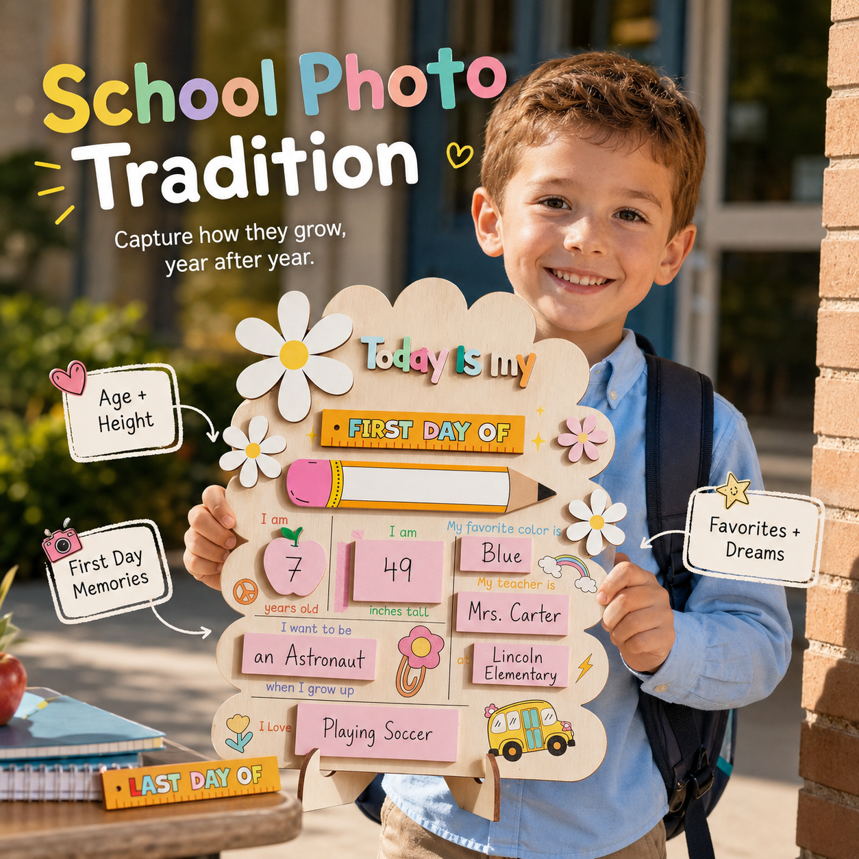 ✏️ Reusable Wooden First & Last Day of School Memory Board