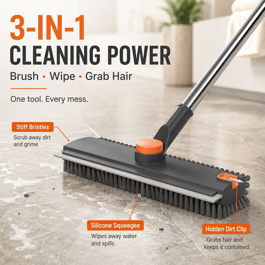 3-in-1 Floor Scrub Brush | 360° Head & 52-In Handle