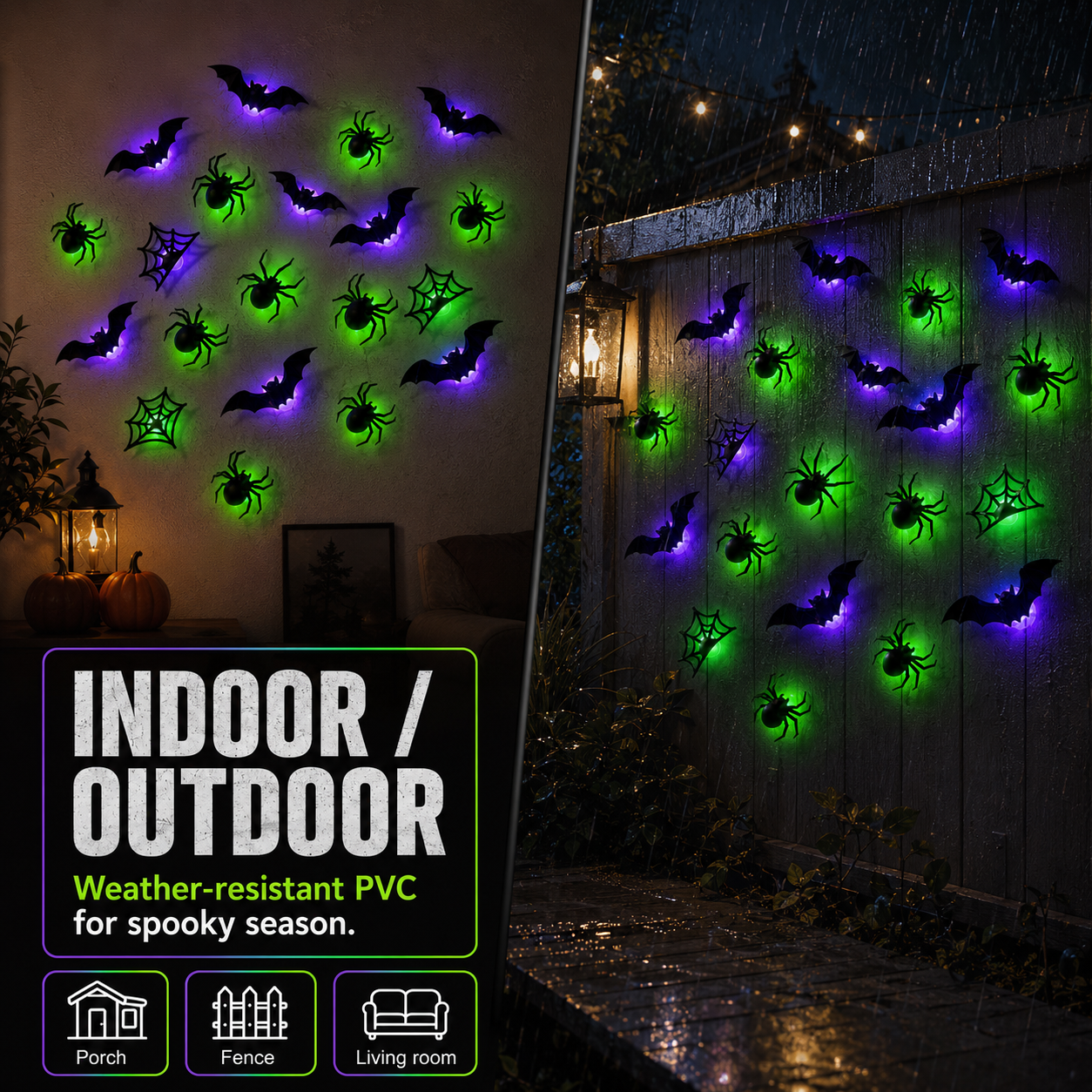 🦇 21-Piece 3D LED Bat & Spider Halloween Wall Decor Set