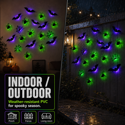 🦇 21-Piece 3D LED Bat & Spider Halloween Wall Decor Set