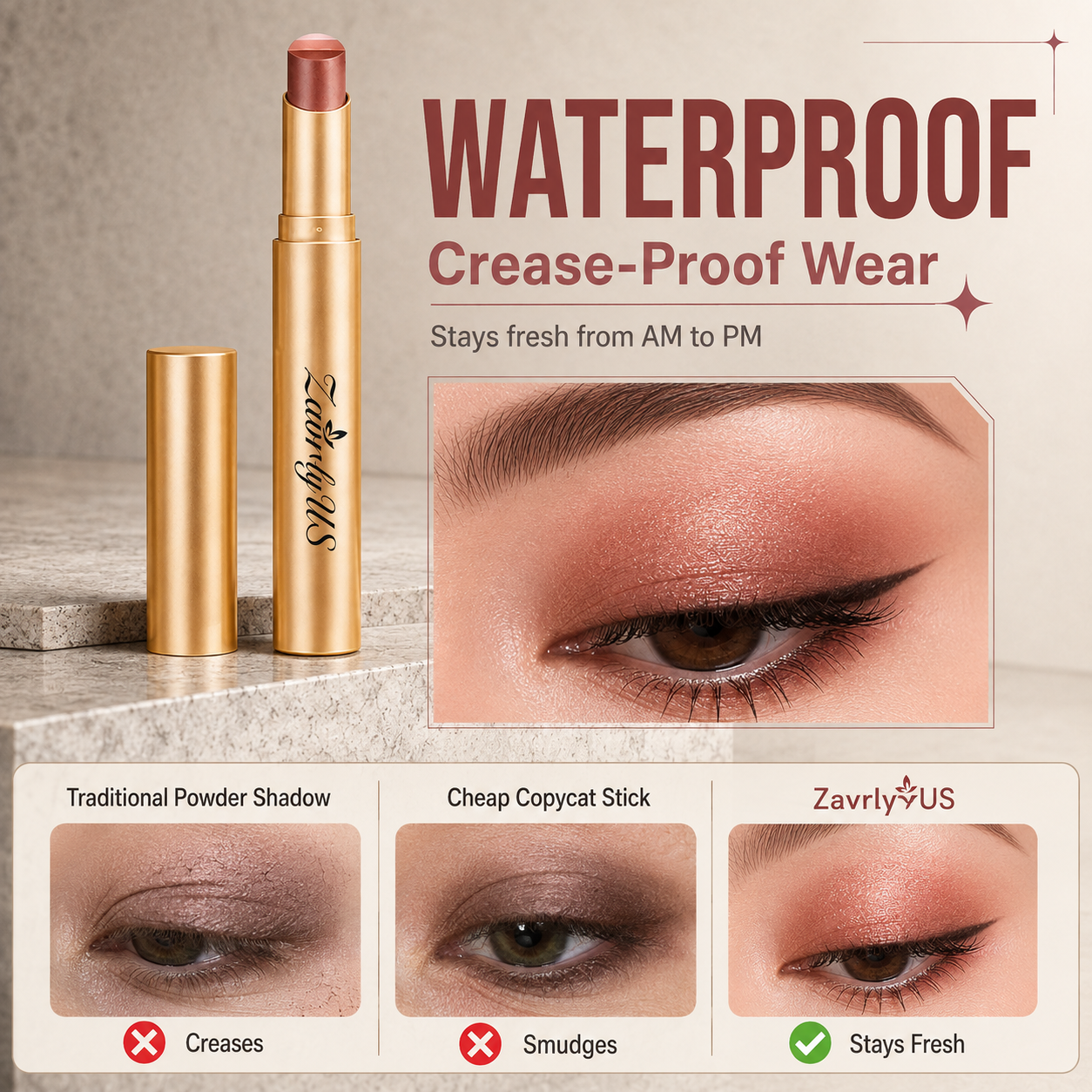 3-in-1 Waterproof Tricolor Eyeshadow Stick