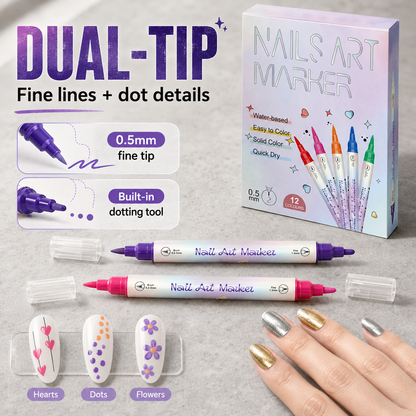 🎨Dual-Tip Nail Art Marker Pens – 12/24 Color Set