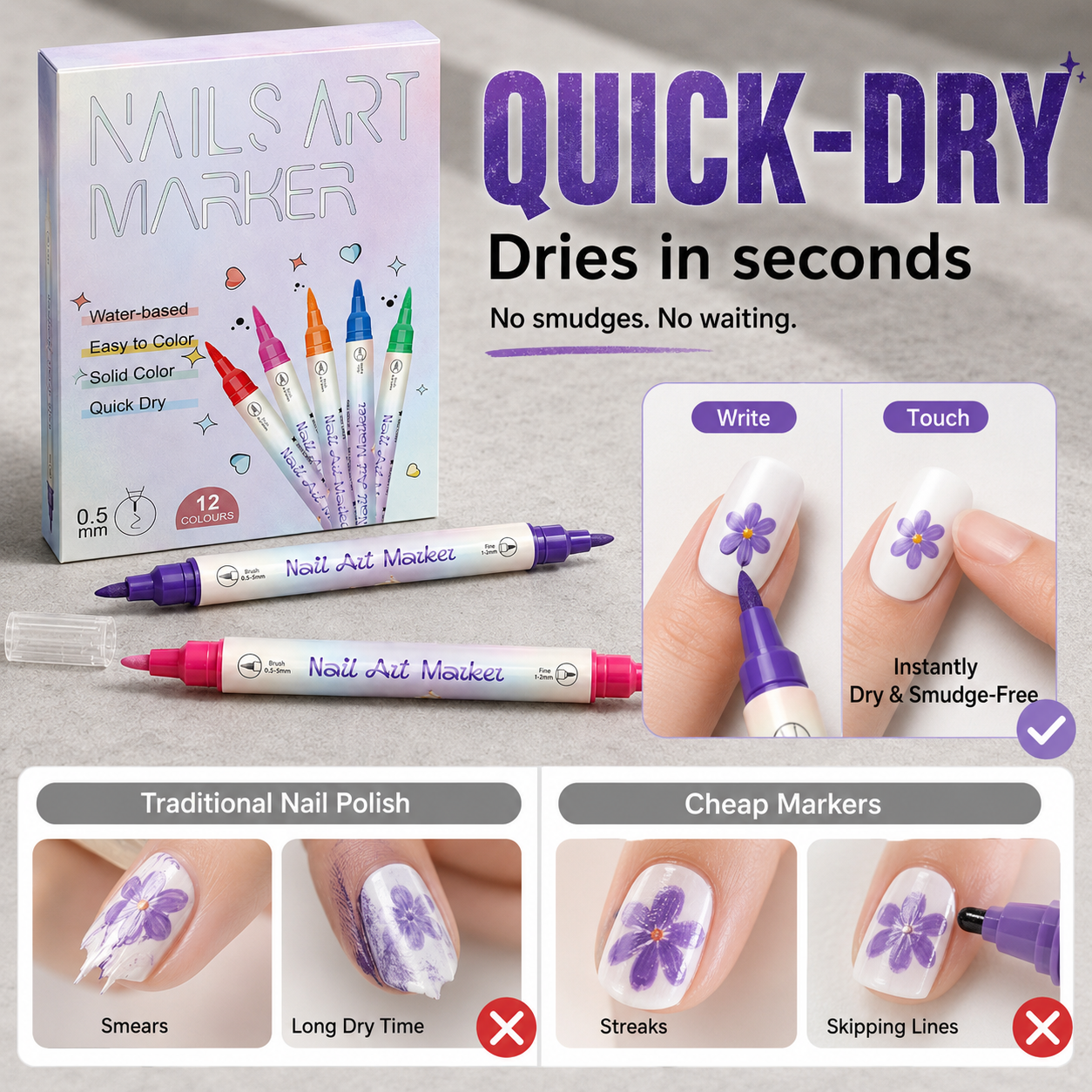 🎨Dual-Tip Nail Art Marker Pens – 12/24 Color Set