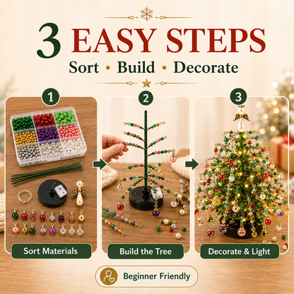 DIY Crystal Bead Christmas Tree Kit with Warm LED Lights