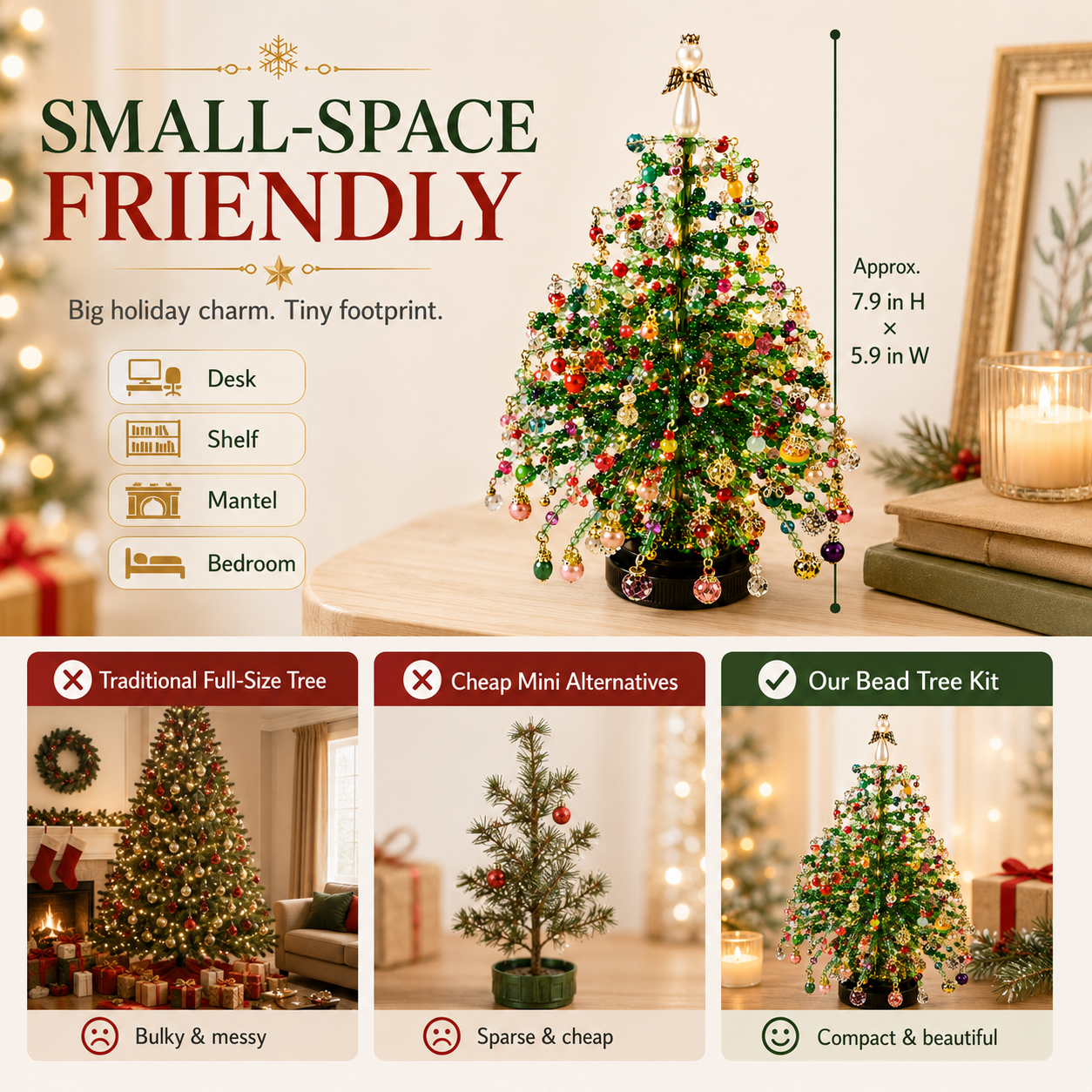DIY Crystal Bead Christmas Tree Kit with Warm LED Lights