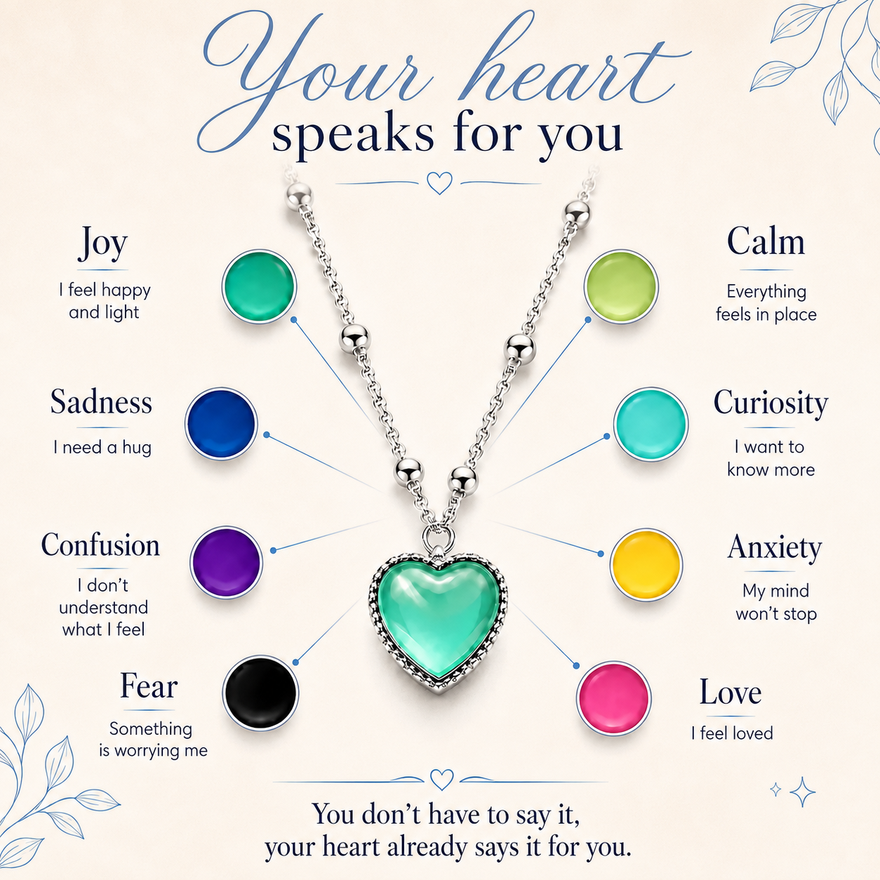 💖 Buy 1 Get 1 Free： Emotion-Sensing Mood Color-Changing Heart Necklace