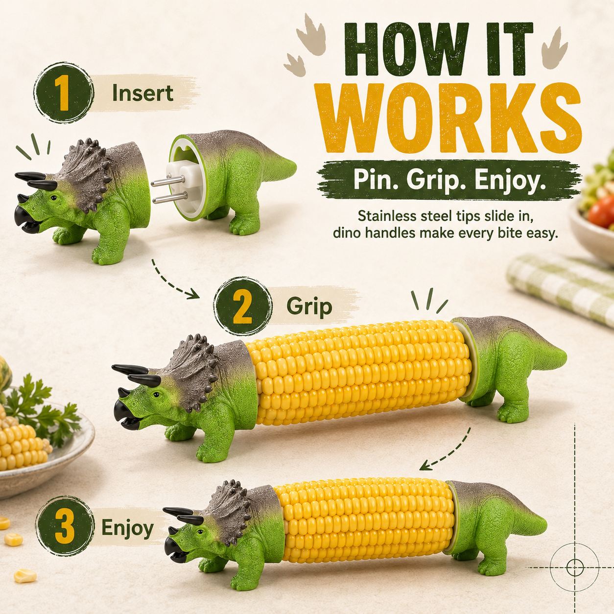 🦖Dinosaur Corn Holders | Fun Corn-on-the-Cob Handles