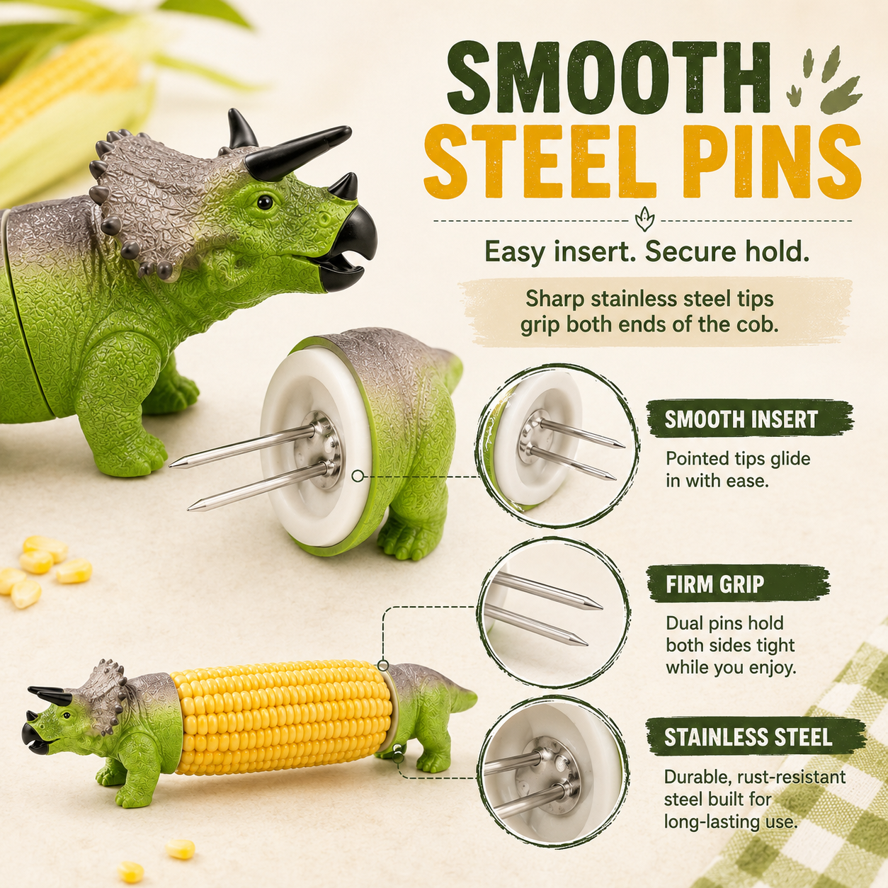 🦖Dinosaur Corn Holders | Fun Corn-on-the-Cob Handles
