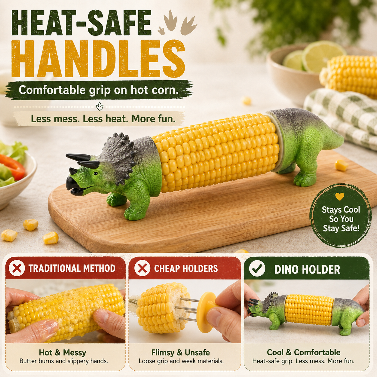 🦖Dinosaur Corn Holders | Fun Corn-on-the-Cob Handles