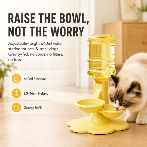 💧640ml Adjustable Gravity Pet Water Dispenser for Cats & Small Dogs