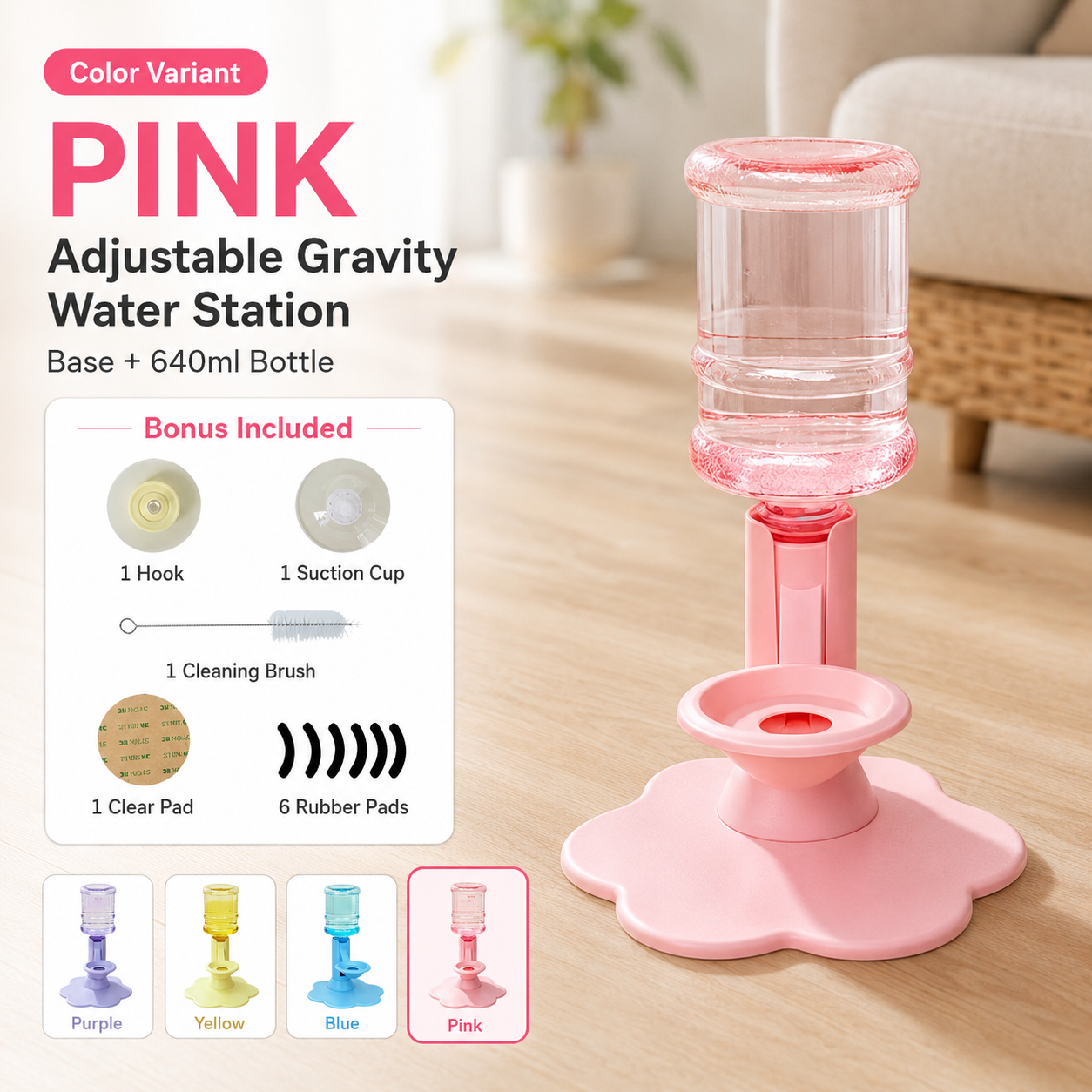 💧640ml Adjustable Gravity Pet Water Dispenser for Cats & Small Dogs