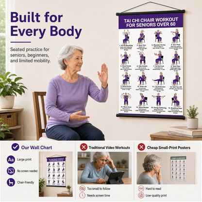 Seated Tai Chi Wall Chart for Seniors | 16 Chair Exercises|Relax in the office