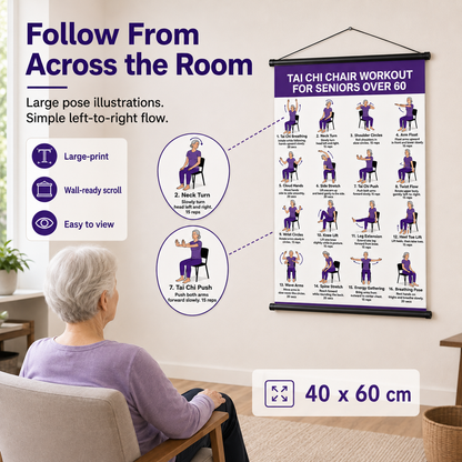 Seated Tai Chi Wall Chart for Seniors | 16 Chair Exercises|Relax in the office