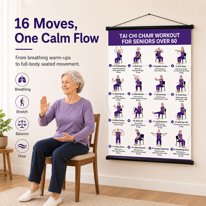 Seated Tai Chi Wall Chart for Seniors | 16 Chair Exercises|Relax in the office