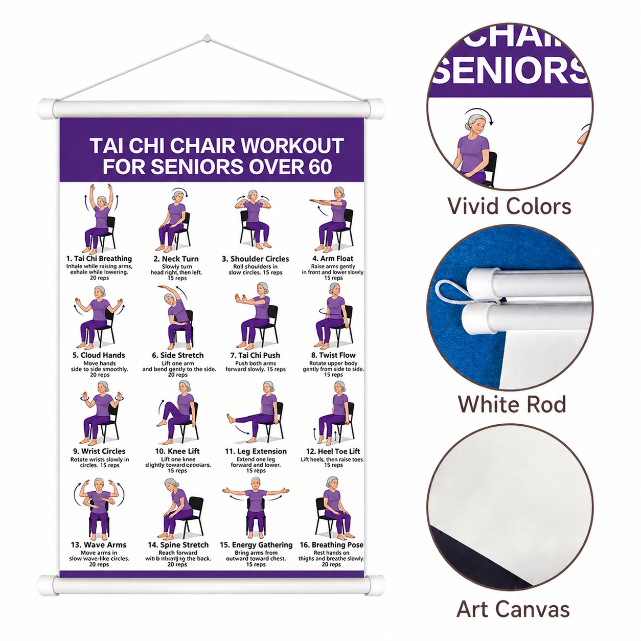 Seated Tai Chi Wall Chart for Seniors | 16 Chair Exercises|Relax in the office