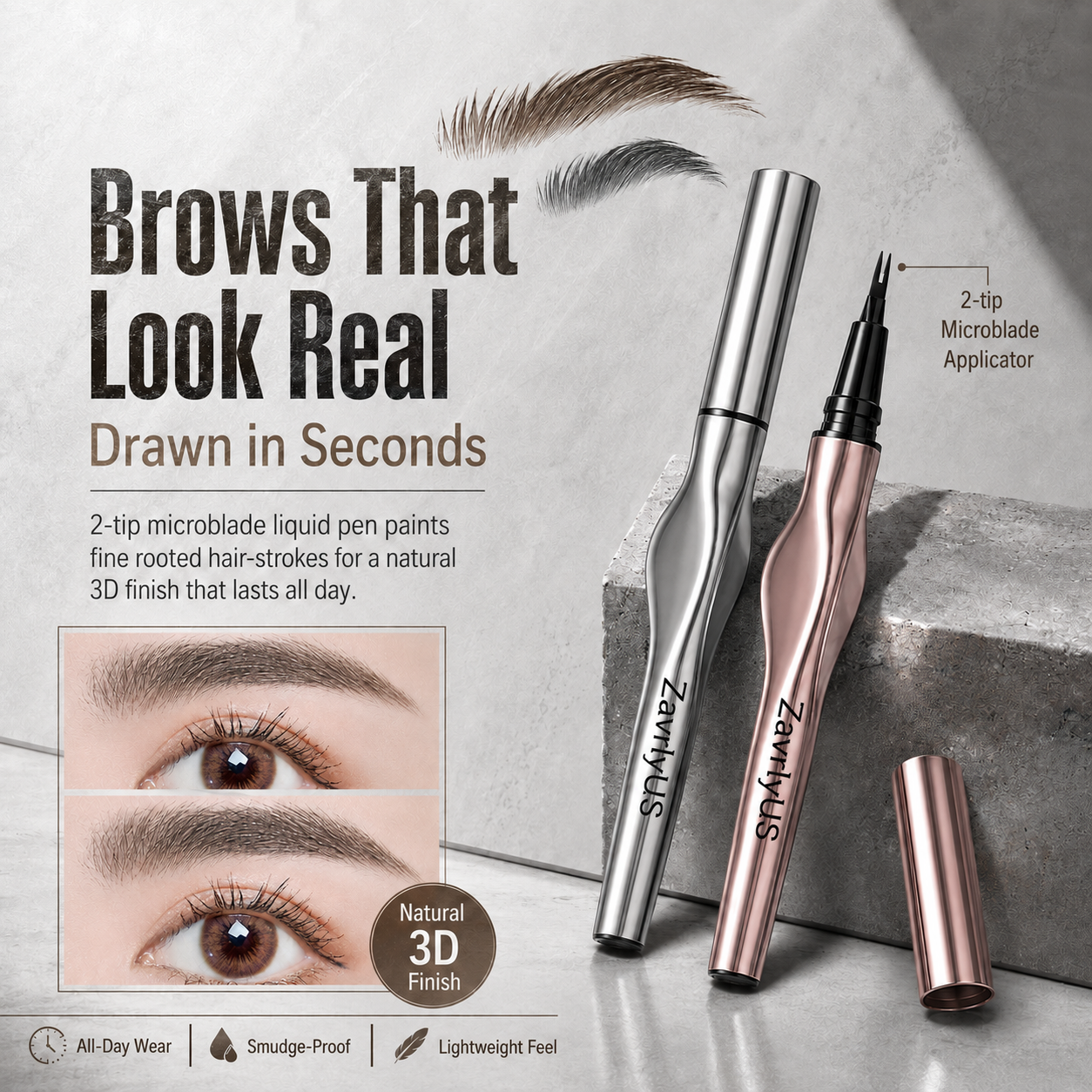 2-Tip Microblade Eyebrow Pen – Waterproof Hair-Like Strokes