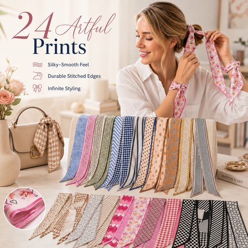 🎀 24-Pack Luxe Silk-Feel Multi-Way Ribbon Scarves