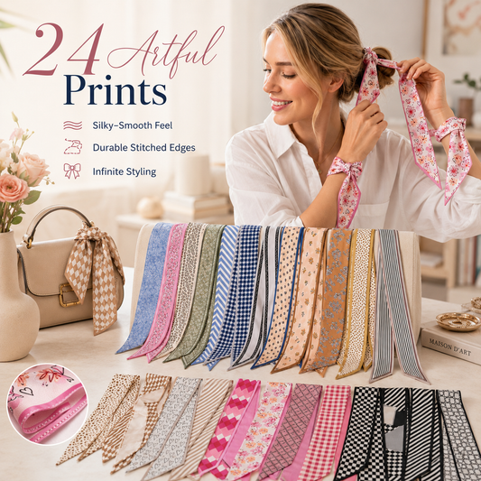 🎀 24-Pack Luxe Silk-Feel Multi-Way Ribbon Scarves