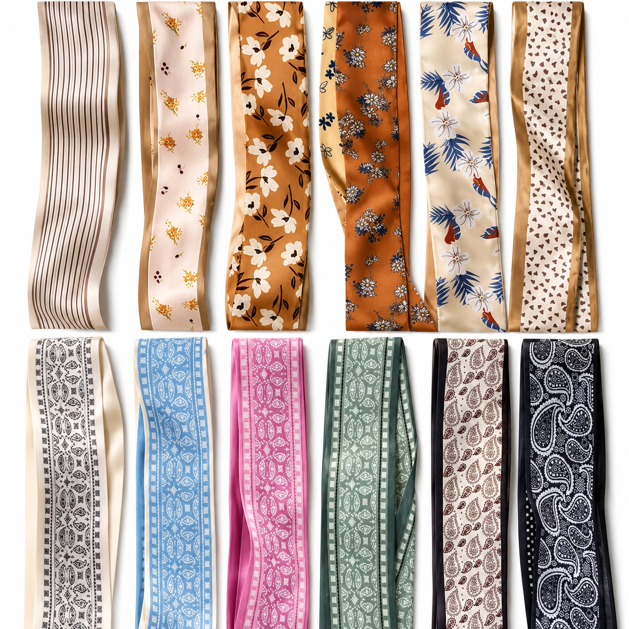 🎀 24-Pack Luxe Silk-Feel Multi-Way Ribbon Scarves