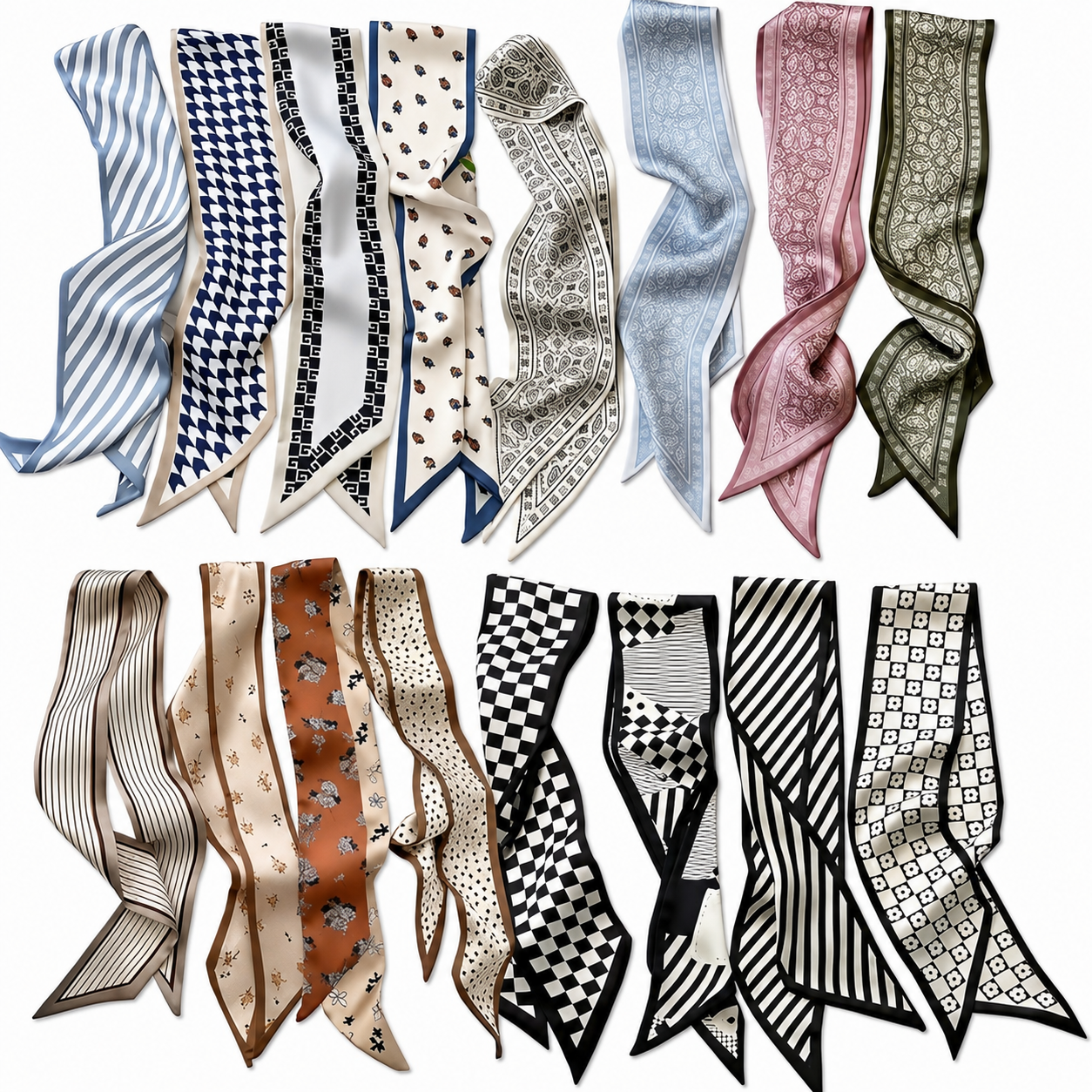 🎀 24-Pack Luxe Silk-Feel Multi-Way Ribbon Scarves