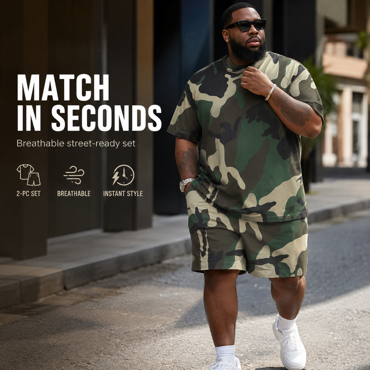 ✨ Men's Camouflage 2-Piece Outfit – Oversized T-Shirt & Shorts Set 🪖