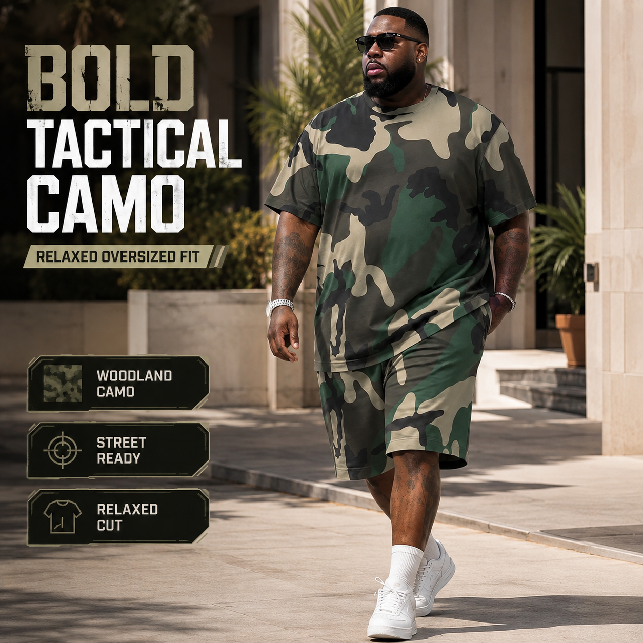 ✨ Men's Camouflage 2-Piece Outfit – Oversized T-Shirt & Shorts Set 🪖