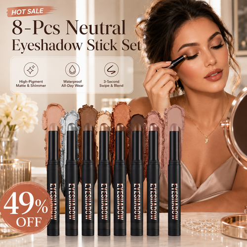 ✨ 8-Pcs Neutral Eyeshadow Stick Set – Waterproof Cream Matte & Shimmer Makeup Sticks 👁️✨