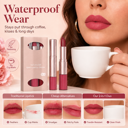 2-in-1 Matte Lipstick & Lip Gloss Set | 3-Piece Lip Duo