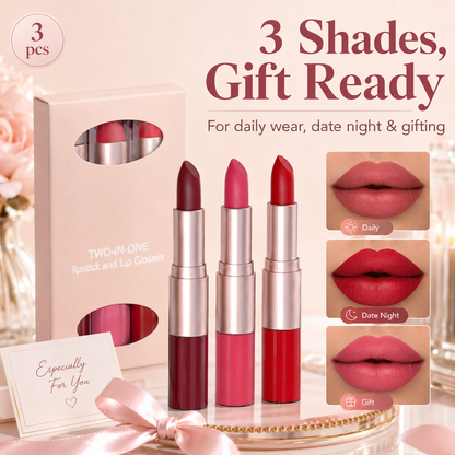 2-in-1 Matte Lipstick & Lip Gloss Set | 3-Piece Lip Duo
