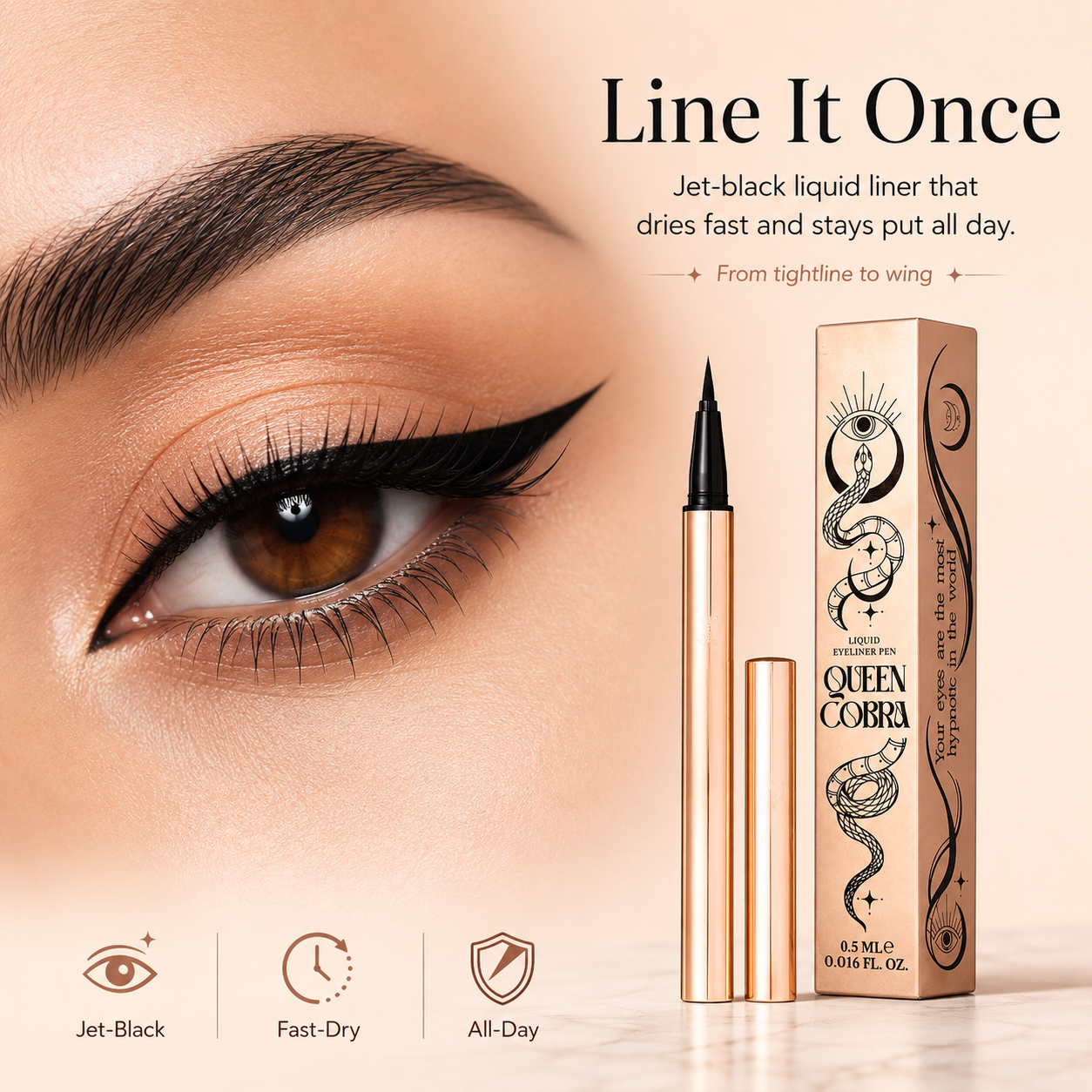 Queen Cobra Waterproof Liquid Eyeliner Pen | Jet Black