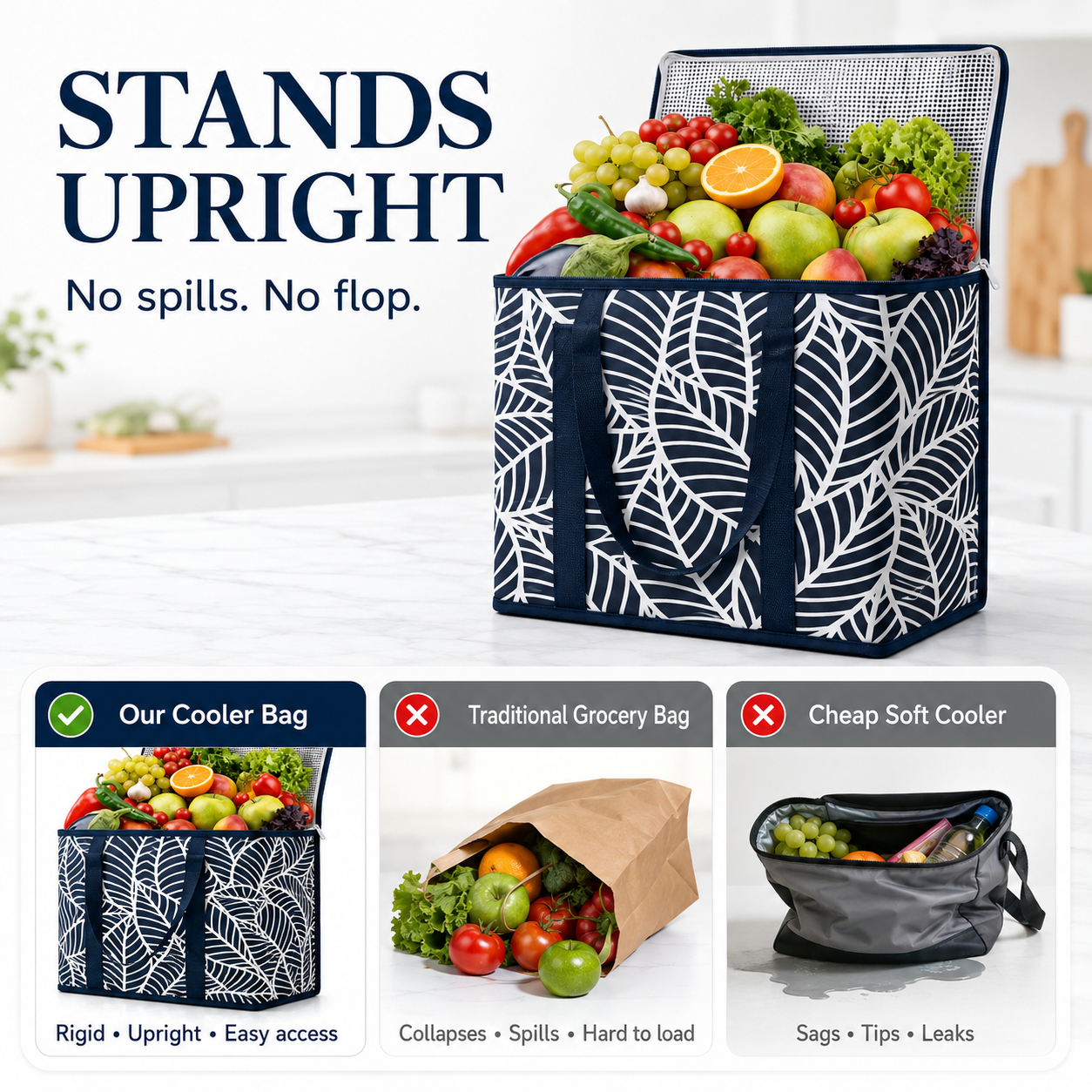 29L Insulated Grocery Cooler Bag | Foldable Waterproof Tote