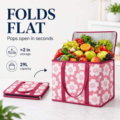 29L Insulated Grocery Cooler Bag | Foldable Waterproof Tote